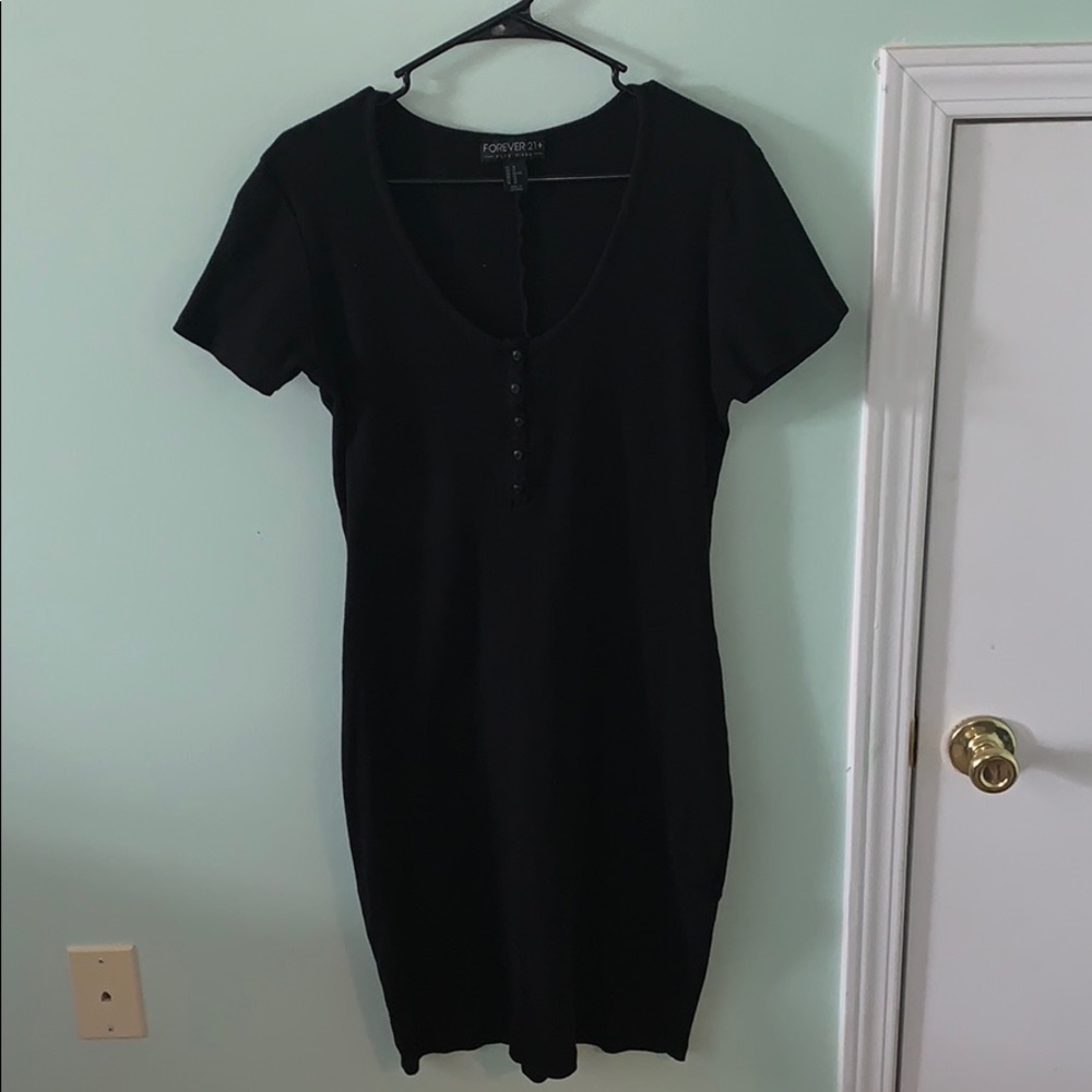 Black button midi dress